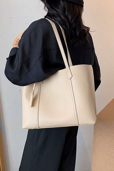 Housebags Women's Three Compartment Cream Leather Look Shopper Bag 269