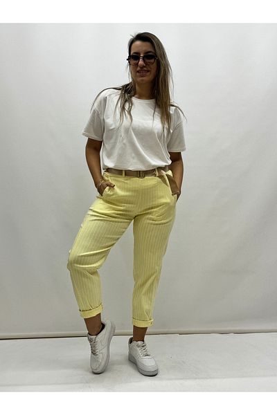 İTALYAN BUTİK Italian Belted Flexible Striped Pants