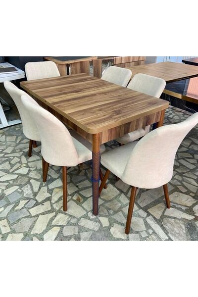 Lajibu %100 Mdf Açılabilir Masa Sandalye Takımı 6 Kişilik Yemek Masası Takımı...
