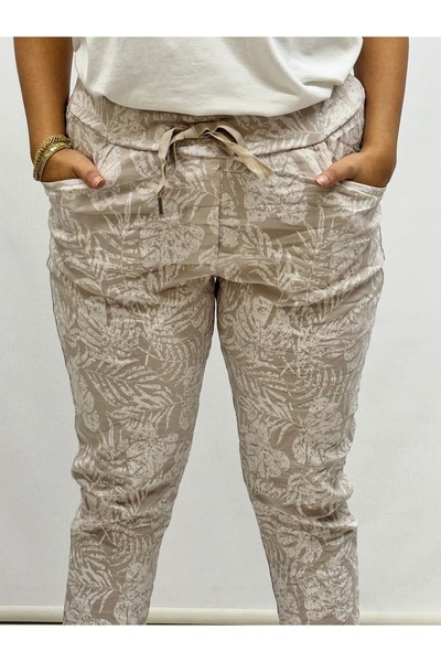 İTALYAN BUTİK Italian Lycra Leaf Patterned Trousers