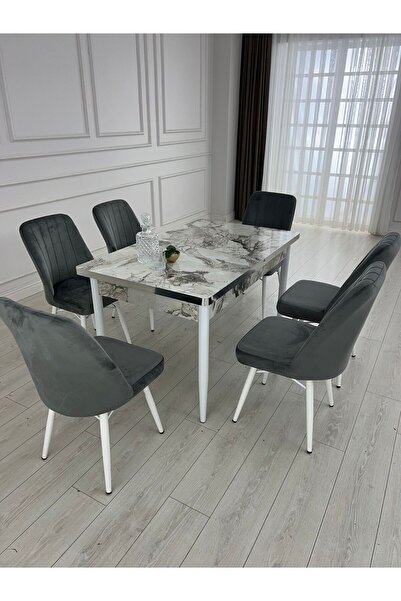 Lajibu %100 Mdf Açılabilir Masa Sandalye Takımı 6 Kişilik Yemek Masası Takımı