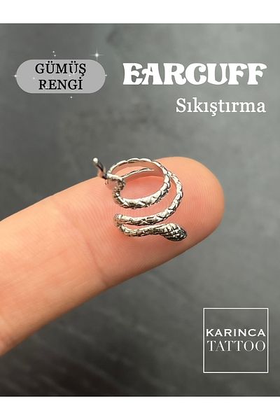 Karınca Piercing Snake Earcuff Compression Piercing Silver Color Ear Earring