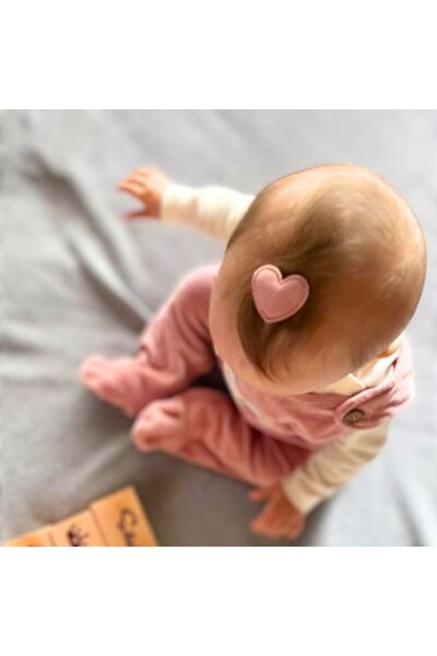 Sahici Anne Pudra Kalp Saçsız Bebek Tokası, 3cm