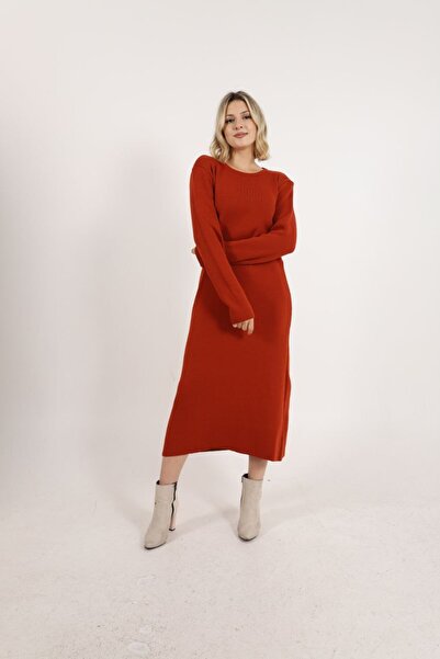 ALCHON Велосипедний круглий комір, довгі рукави, середньої довжини, базовий, простий, зимовий трикотажний сукня