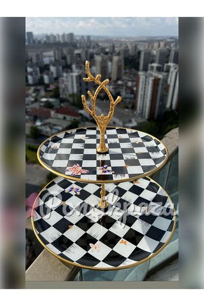 PONCİKPAZAR 30 Piece Checkerboard Patterned Breakfast Cake Serving Set