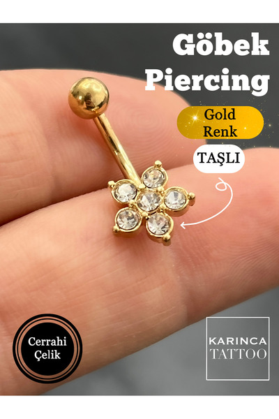 Karınca Piercing Papatya Zirkon Taşlı Göbek Piercing
