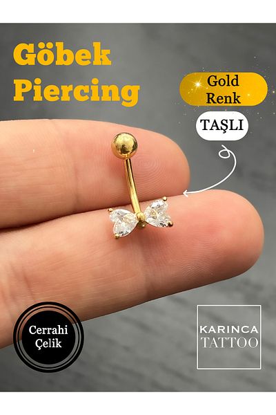 Karınca Piercing Zircon Stone Bow Tie Patterned Navel Piercing