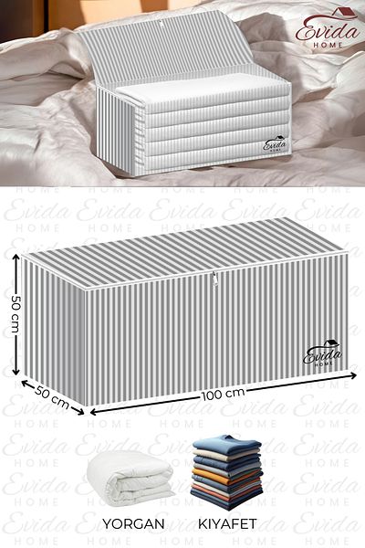 Evida Large Size Storage - Duvet Storage - under Base Storage - Clothing Pillow Storage - 100X50X50 (Anthracite Striped)