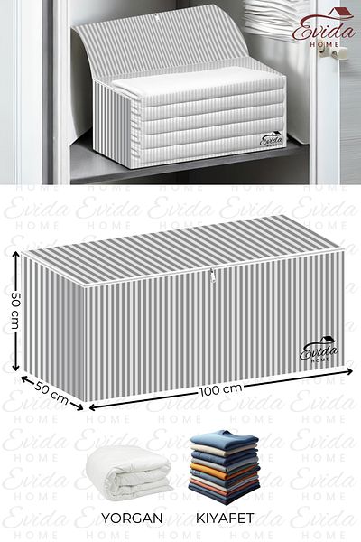 Evida Large Size Storage - Duvet Storage - under Base Storage - Clothing Pillow Storage - 100X50X50 (Anthracite Striped)