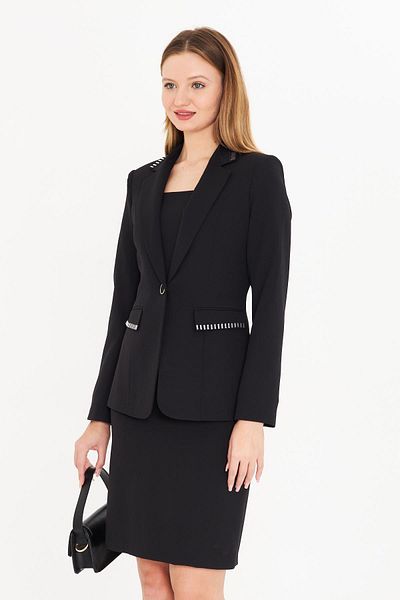 LOVELF Set jachetă rochie cu detaliu din piatră neagră