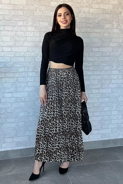 GÜLSELİ Fusta plisată cu model leopard pentru femei negru