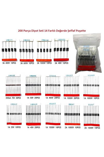 Hatfon Elektronik 200 Parça Diyot Seti 14 Farklı Değerde Şeffaf Poşette