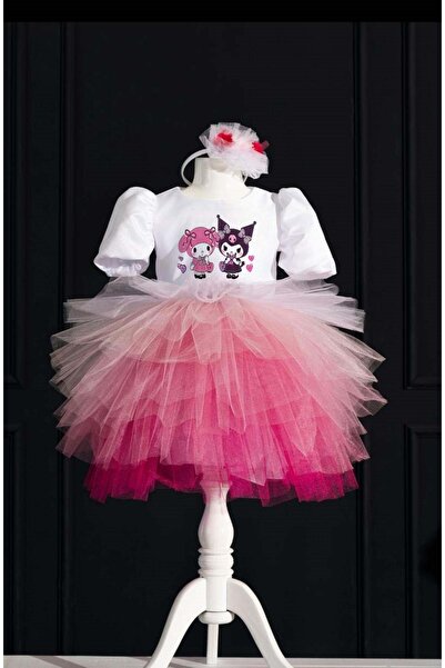 YAĞMUR KOStütüM Taç Hediyeli Kuromi My Melody Kalp Temalı Kız Çocuk Beyaz Doğ...