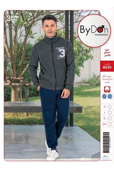ByDon Ανδρικό σετ φούτερ από βαμβακερό 3 νήμα - μακρύ μανίκι, γιακάς, φερμουάρ και μανσέτες