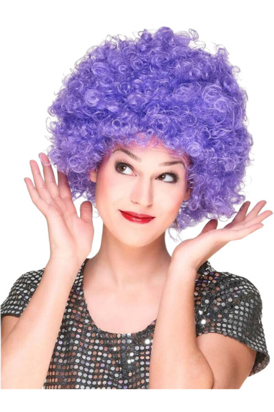 ReilaParty Perucă de petrecere cu păr mov ondulat Afro Bonus