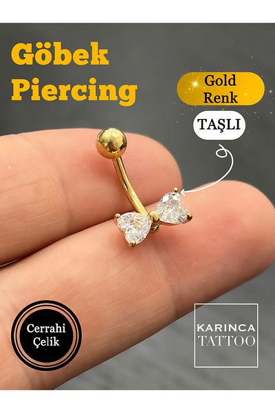 Karınca Piercing Zircon Stone Bow Tie Patterned Navel Piercing