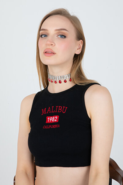 Furtek Aksesuar Kadın Elegante Model Kırmızı Renk Damla Taş Detaylı 3 Sıra Zirkon Choker Kolye Özel Gün Nişan Düğün