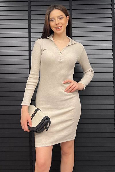 GÜLSELİ Γυναικείο φόρεμα Stone Half Zipper Lycra
