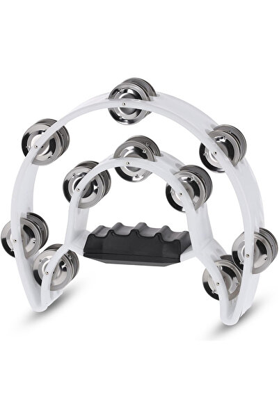 Midex TF-26WH Tamburină albă cu tamburină dublă cu 10 clopote (cu ansamblu de prindere de mână)