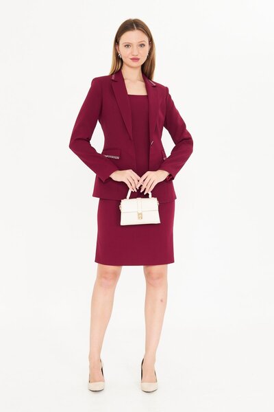 LOVELF Taş Detaylı Elbiseli Ceket Takım Bordo