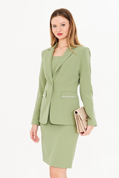 LOVELF Taş Detaylı Elbiseli Ceket Takım Açık Haki