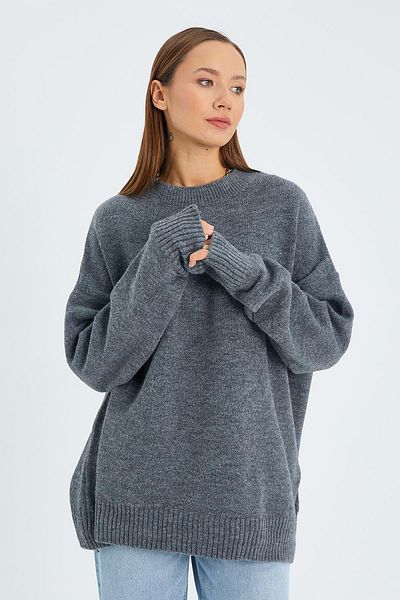Mixray 6913 Model Anthracite Colored Loose Soft Knitwear Women's Sweater