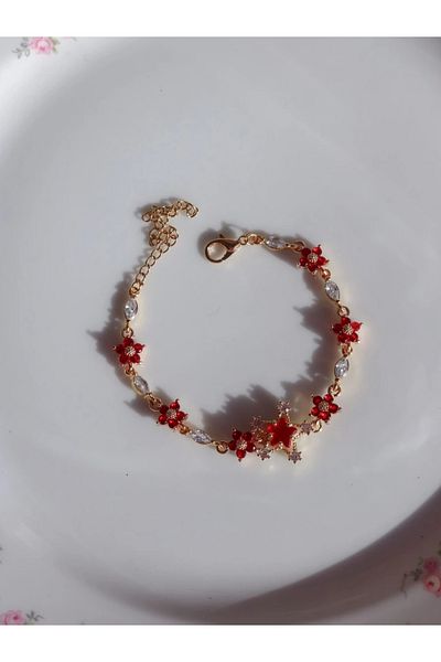 Reorah Collection Elegant Star Blossom Bracelet - Red Flower Star Bracelet