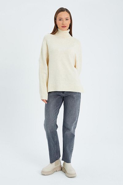 Mixray 6907 Women's Twill Detailed Knitwear Sweater Natural