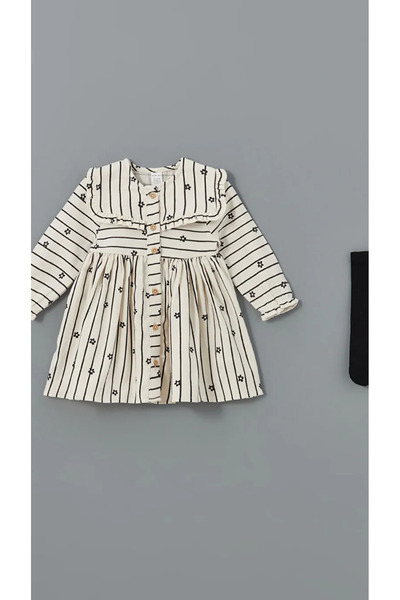 LC Waikiki LCW baby Ekru Bebe Yaka Çiçekli Kız Bebek Elbise ve Külotlu Çorap 2'li