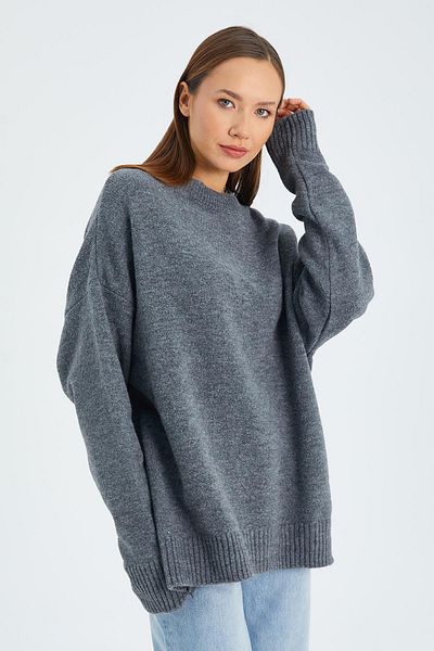 Mixray 6913 Model Anthracite Colored Loose Soft Knitwear Women's Sweater