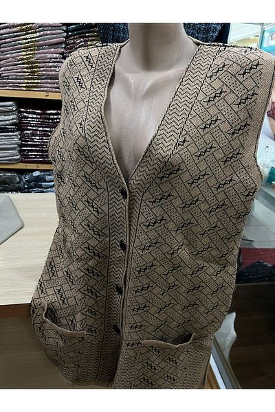 TCR Women's Knitwear Brown Buttoned Pocket Patterned Vest