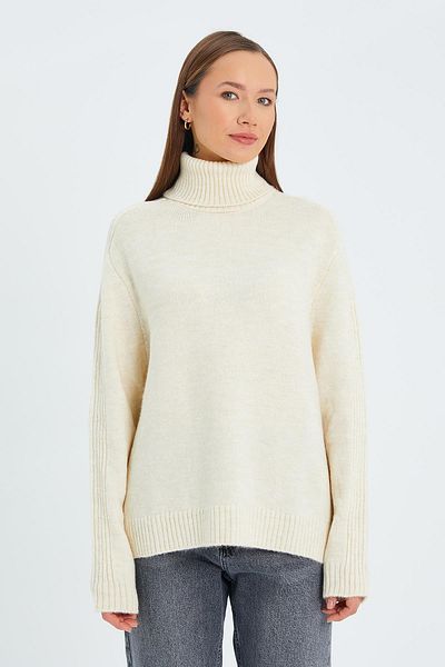 Mixray 6907 Women's Twill Detailed Knitwear Sweater Natural
