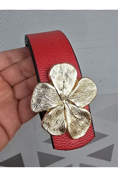 Kemerix Women's Double-Way Red-Black Belt with Gold Buckle