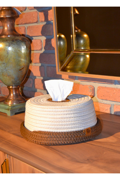 HomeTurko Бохемски дизайн, ръчно изплетен от юта - кръгла кутия за дома, офиса, банята и кухнята