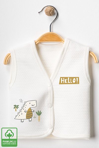 Miniel Unisex Baby Dino Printed Organic Cotton 3-6-9 Months 2-Piece Quilted Baby Vest Set