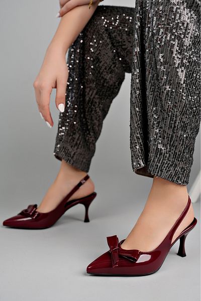 CİMİLİ SHOES Women's Patent Leather Bow Detail Ankle Strap Women's Heeled Shoes