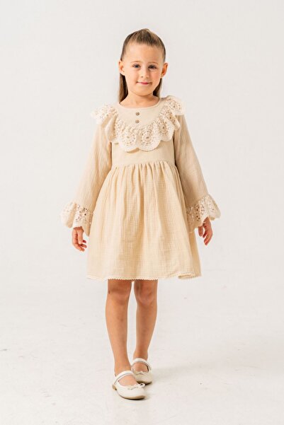 HAUSEkids 2-9 Yaş Fisto Guepurie Kız Çocuk Elbise -Latte
