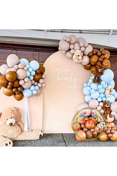 Ata Parti Dünyası Birthday Concept - *Caramel* Stone Color, *Smoke* Macaron Blue, Set of 60 Balloon Chains