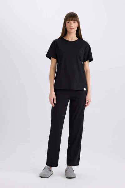 DeFacto New Season Pajama Set Crew Neck Short Sleeve Top Elastic Waist Long Bottom-Fall in Love