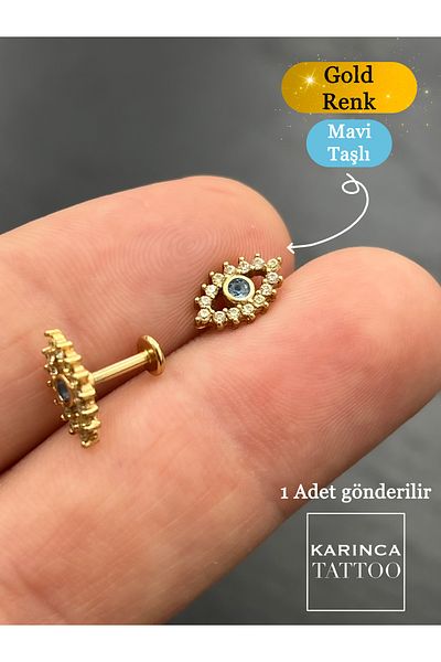 Karınca Piercing Evil Eye Bead Rhinestone Piercing Flat Conch Forward Helix Cartilage Tragus Piercing Earrings