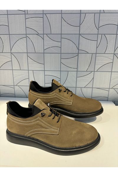 Anıl Ayakkabı St 305 Sand Mink Nubuck Genuine Leather Soft Sole Thick Rubber Laced Casual Daily Shoes