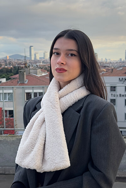 Mollycrush Eșarfă moale de pluș | Eșarfă de damă bej cu blană artificială de ...