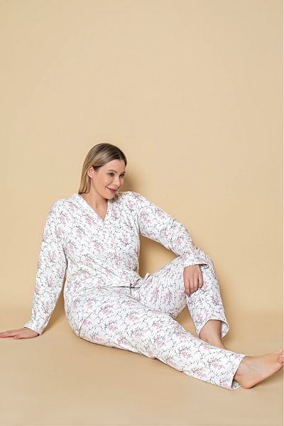 CALİA Women's Front Buttoned Oversized 2 Thread Raised Pajamas Set