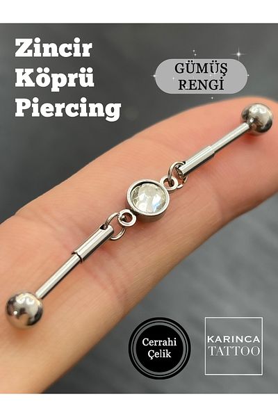 Karınca Piercing Chain Stone Aesthetic Ear Industrial Bridge Piercing (industrial)