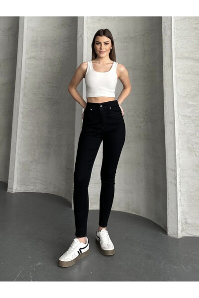 Linarose Kadın Siyah Skinny Dar Paça Toparlayıcı Pantolon Jean Solmaz Kadın Jean
