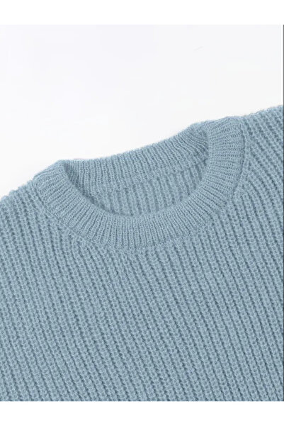 Tarz Cool Мъжки син пуловер с права кройка и обло деколте