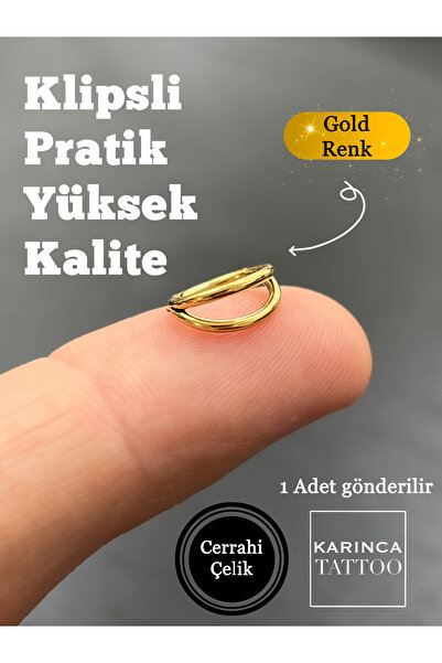 Karınca Piercing İki Hat Tam Halka Klipsli Kaliteli Tragus Helix Rook Snug Daith Altın Rengi Gold Piercing
