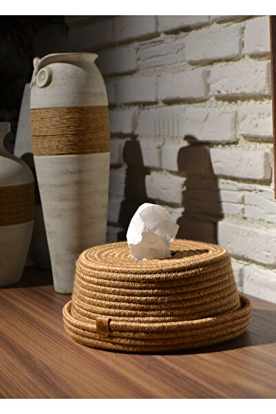 HomeTurko Bohemian Design Jute Wicker Hand Knitted - Round Box Home Office Bathroom Kitchen