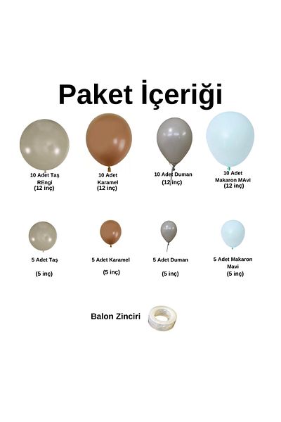 Ata Parti Dünyası Birthday Concept - *Caramel* Stone Color, *Smoke* Macaron Blue, Set of 60 Balloon Chains