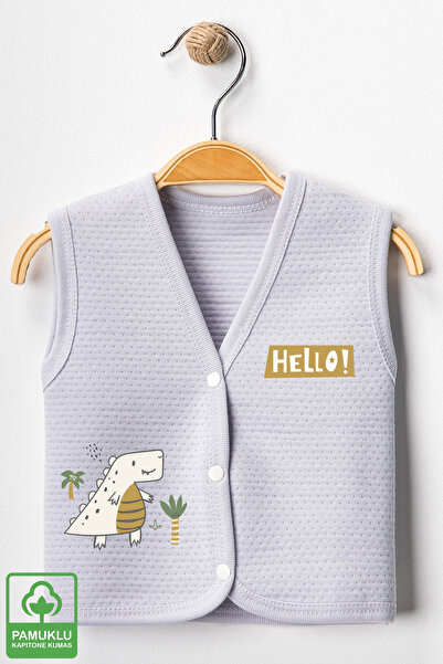 Miniel Unisex Baby Dino Printed Organic Cotton 3-6-9 Months 2-Piece Quilted Baby Vest Set